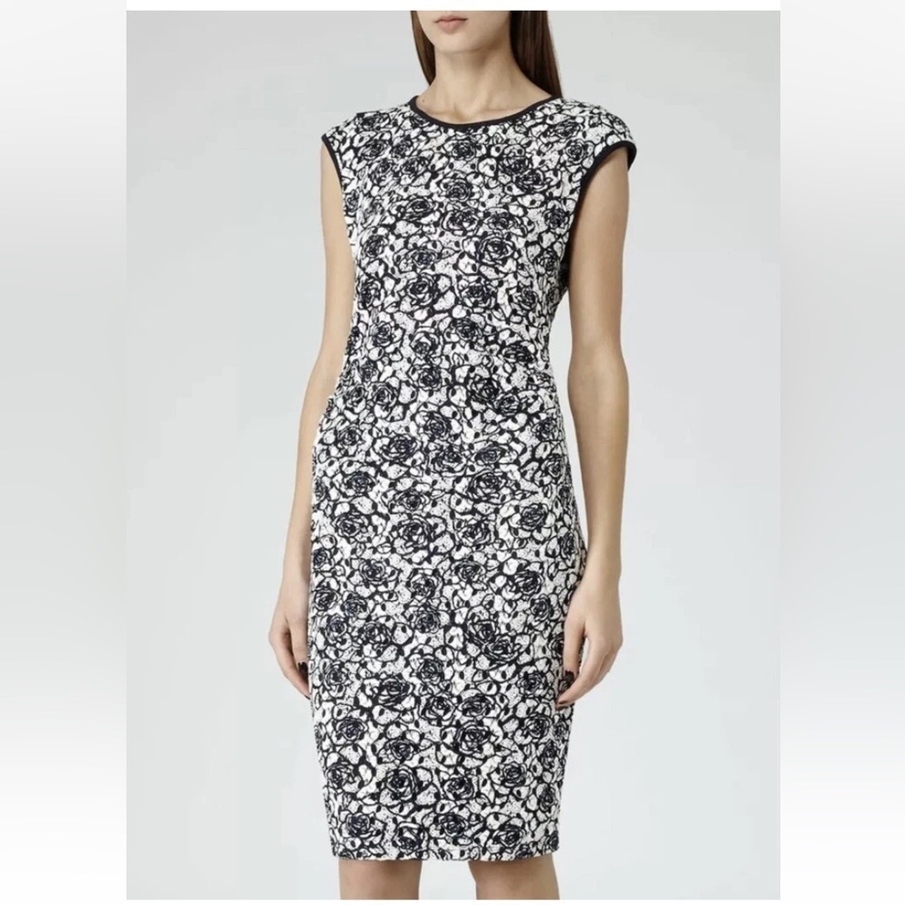 Reiss Ralli Black And White Lace Bodycon Dress Sz 6